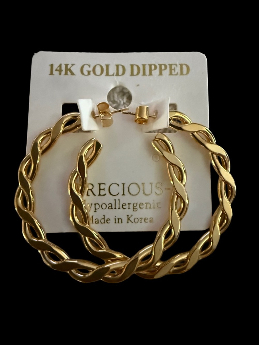 FABULOUS 14K Gold Dipped Braided Chain Hoop Earrings by “Precious”
